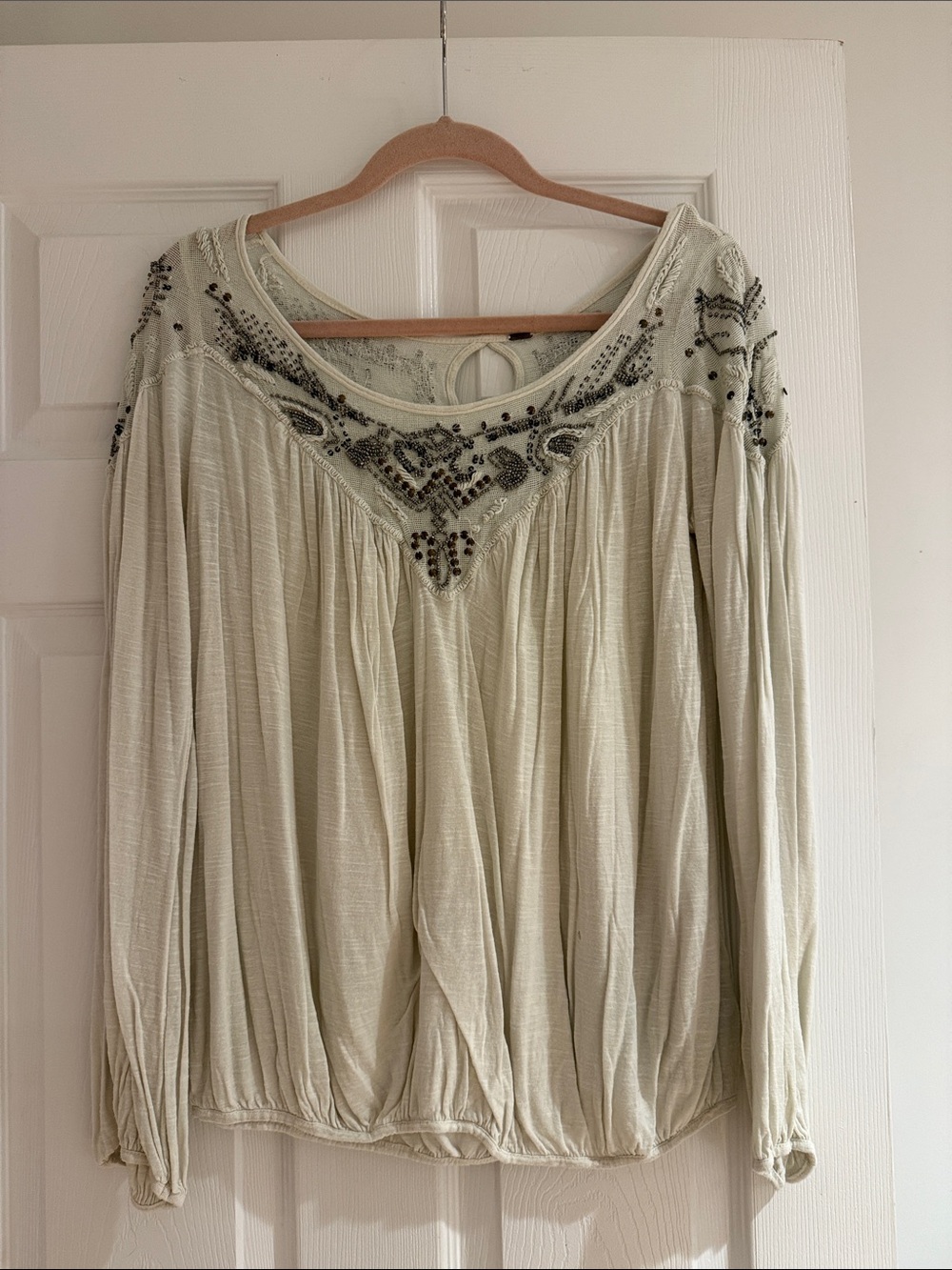 Free People Cream Beaded Boho Top